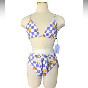 La Porte Lemon Printed Bikini Set Size Medium NWT